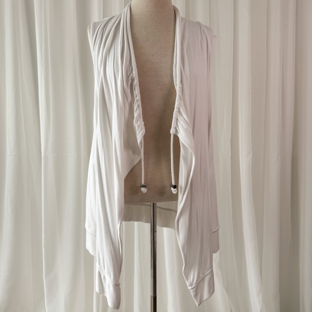 White Draped Vest Athleta Lightweight Open Cardigan Cover Up Minimalist XS